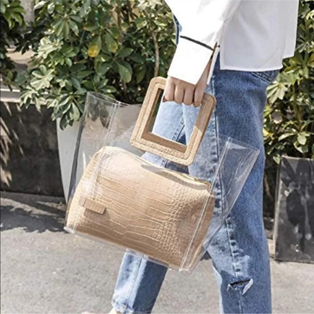 Transparent Tote Bag with Tan Pouch - Picture 8 of 9